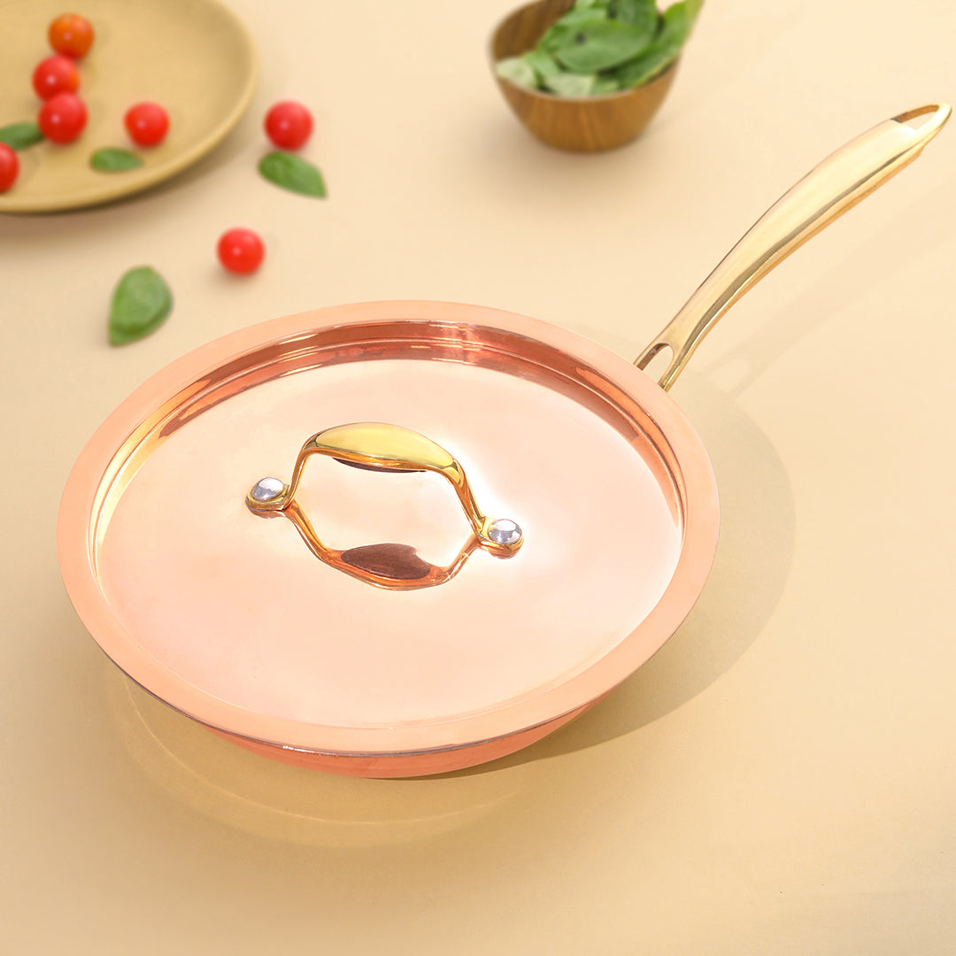 Copper Fry Pan With Lid And Handle (16.5 Inch) | HEIGHT INCHES Handcrafted