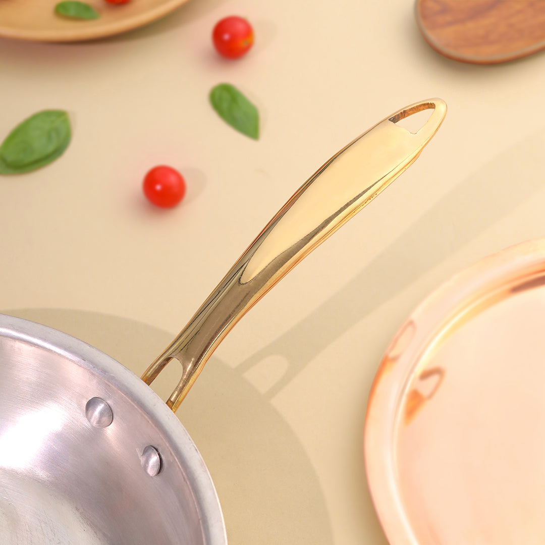 Copper Fry Pan With Lid And Handle (16.5 Inch) | HEIGHT INCHES Handcrafted
