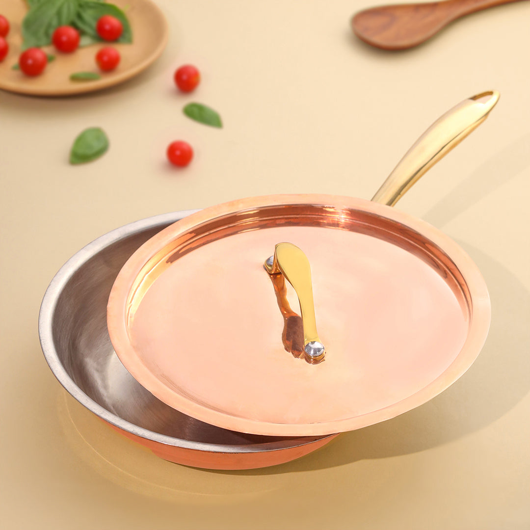 Copper Fry Pan With Lid And Handle (16.5 Inch) | HEIGHT INCHES Handcrafted