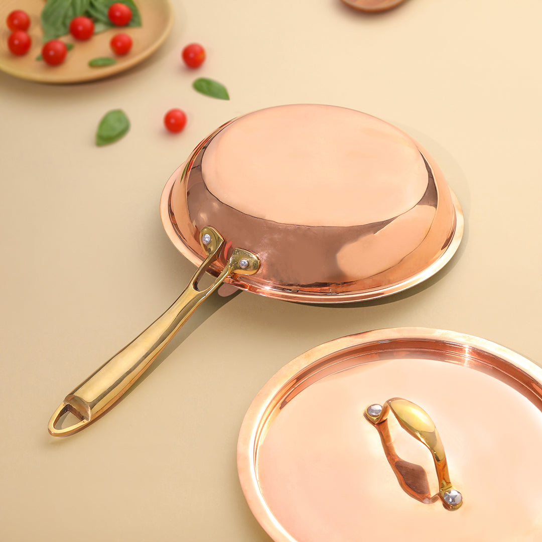 Copper Fry Pan With Lid And Handle (16.5 Inch) | HEIGHT INCHES Handcrafted